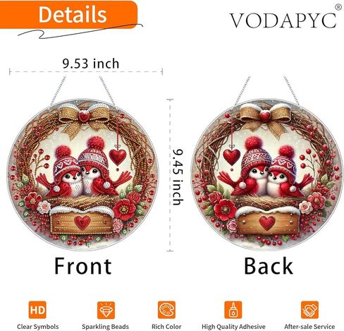 مجموعة تعليق فنية ماسية لعيد الحب من VODAPYC للبالغين، زينة نافذة فنية ماسية على شكل خاص على الوجهين لديكور المنزل (طائر الحب في عيد الميلاد) in Saudi Arabia