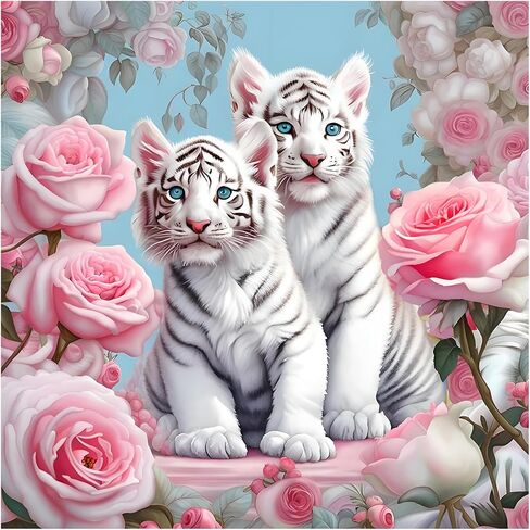 AMORARS 5D Diamond Painting Kit for Adults, Tiger Diamond Art Beginners - Full Diamond Dot Gem Art Flower, Suitable Gifts, and Home Decoration Crafts, 12x12Inch in Saudi Arabia