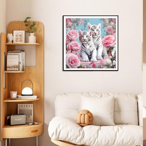 AMORARS 5D Diamond Painting Kit for Adults, Tiger Diamond Art Beginners - Full Diamond Dot Gem Art Flower, Suitable Gifts, and Home Decoration Crafts, 12x12Inch in Saudi Arabia
