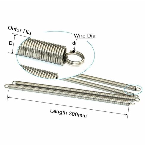 Cgshop-Compressed Spring Length 300mm Double Hook Stainless Steel Tension Spring, 1pcs, Good Elasticity and More Durable(0.6x8x300mm) in Saudi Arabia