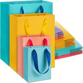 PerKoop 40 Pack Kraft Gift Bags Handled Paper 4 Sizes Goodie with Handles Gift Wrap Dessert Shopping Bags for Business, Boutique, Party Favors(Horizontal,Brown) in Kuwait