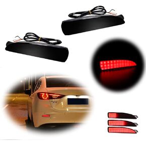Smoked Lens LED Rear Bumper Reflector Lights Compatible with Mazda 3 5 6, 2016-2020 Toyota Yaris, Function as Tail, Brake & Rear Fog Lamps in Saudi Arabia