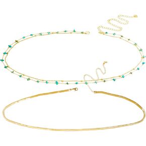 14K Gold Plated Body Chains| Layered Waist Chain with Satellite Beads Natural stone| Adjustable Belly Belt Chains Bikini|Body Jewelry for Women Teen Girls in Saudi Arabia