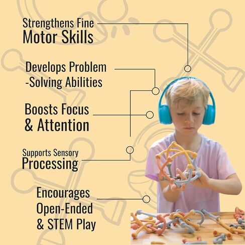 Sensory Kit – 60-Piece Building Set for Kids Ages 5+ | Building & Construction Toy | Travel STEM Activity and Creativity Booster | 100% Food-Grade Silicone, Dishwasher Safe in Saudi Arabia