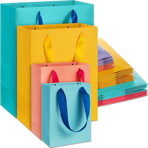 PerKoop 40 Pack Kraft Gift Bags Handled Paper 4 Sizes Goodie with Handles Gift Wrap Dessert Shopping Bags for Business, Boutique, Party Favors(Horizontal,Brown) in Kuwait