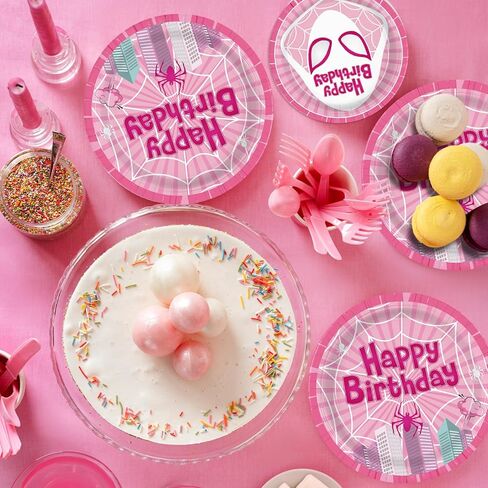 170pcs Pink Spider Birthday Party Plates Napkins Paper Super Girl Cups Banner Disposable Tablecloth Tableware Set Good for Birthday Party Supplies Decorations Serves 24 Guests in Saudi Arabia