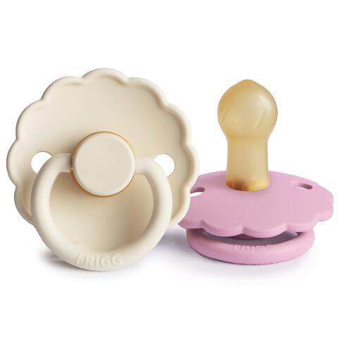 FRIGG Daisy Natural Rubber Baby Pacifier | Made in Denmark | BPA-Free (Pink Cream/Poppy, Size 1) 2-Pack in Kuwait
