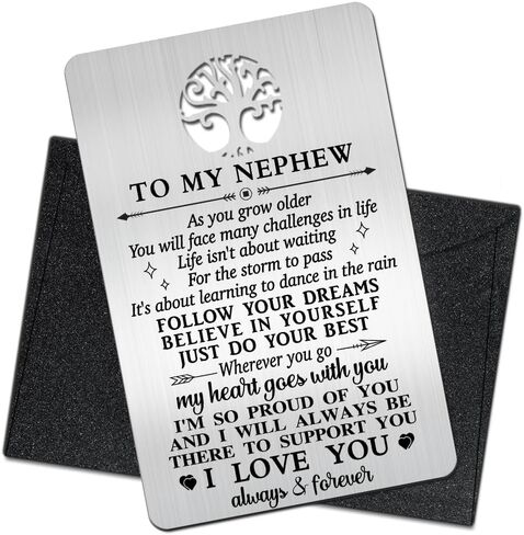 To My Nephew I Love You Wallet Card, Engraved Metal Wallet Insert Card from Aunt or Uncle, Nephew Gift with Inspirational Quotes, coming of age Graduation Christmas Wedding Birthday Gifts in Saudi Arabia
