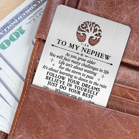 To My Nephew I Love You Wallet Card, Engraved Metal Wallet Insert Card from Aunt or Uncle, Nephew Gift with Inspirational Quotes, coming of age Graduation Christmas Wedding Birthday Gifts in Saudi Arabia