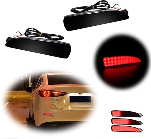 Smoked Lens LED Rear Bumper Reflector Lights Compatible with Mazda 3 5 6, 2016-2020 Toyota Yaris, Function as Tail, Brake & Rear Fog Lamps in Saudi Arabia
