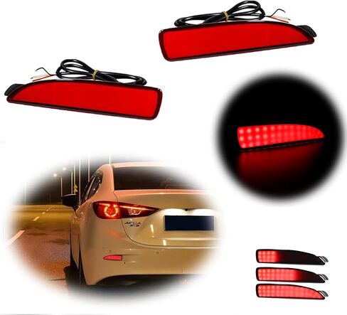 Smoked Lens LED Rear Bumper Reflector Lights Compatible with Mazda 3 5 6, 2016-2020 Toyota Yaris, Function as Tail, Brake & Rear Fog Lamps in Saudi Arabia