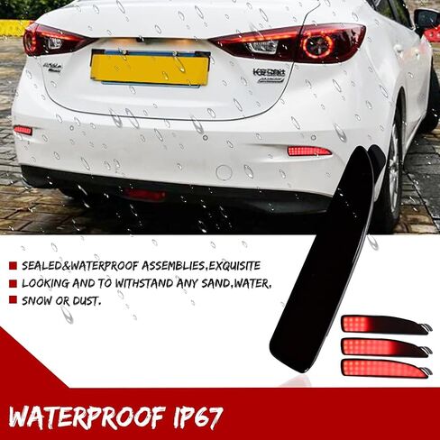 Smoked Lens LED Rear Bumper Reflector Lights Compatible with Mazda 3 5 6, 2016-2020 Toyota Yaris, Function as Tail, Brake & Rear Fog Lamps in Saudi Arabia