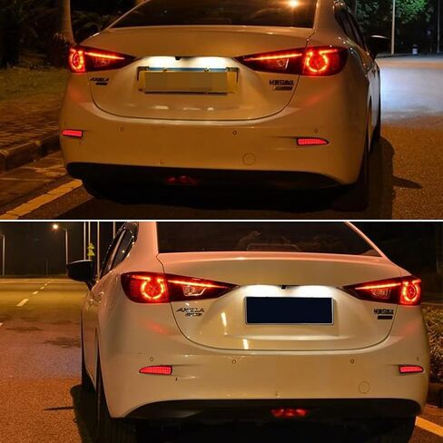 Smoked Lens LED Rear Bumper Reflector Lights Compatible with Mazda 3 5 6, 2016-2020 Toyota Yaris, Function as Tail, Brake & Rear Fog Lamps in Saudi Arabia