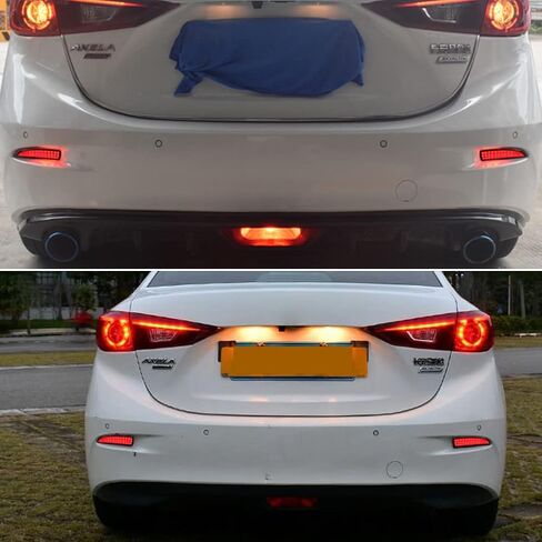 Smoked Lens LED Rear Bumper Reflector Lights Compatible with Mazda 3 5 6, 2016-2020 Toyota Yaris, Function as Tail, Brake & Rear Fog Lamps in Saudi Arabia