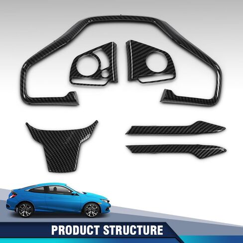 PIT66 Wheel Cover Trims Compatible with Honda Civic 2016 2017 2018 2019 Carbon Fiber Black in Saudi Arabia
