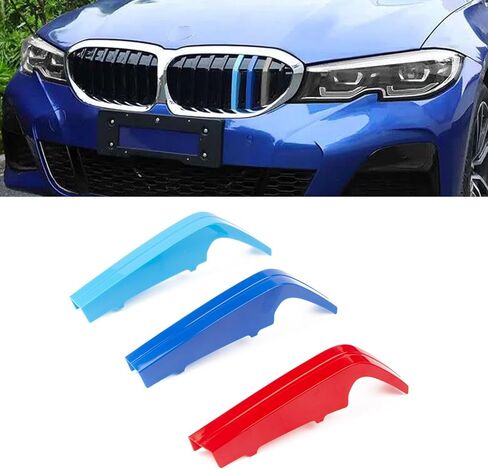 x xotic tech شرائط زخرفية ثلاثية الألوان من xotic tech، شبكات أمامية في المنتصف متوافقة مع BMW 3 F30 4 Series F32 435i Standard Chrome Grill (11 شريط شعاع) in Kuwait