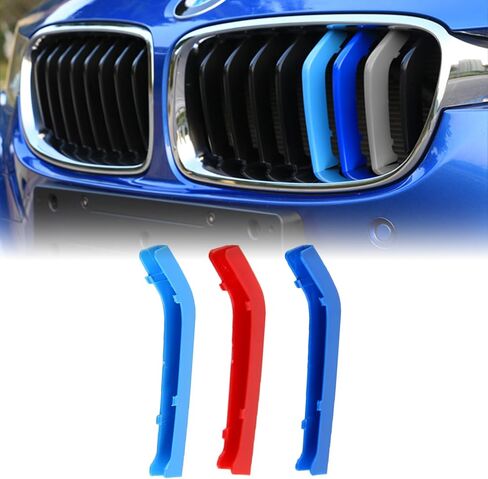 x xotic tech شرائط زخرفية ثلاثية الألوان من xotic tech، شبكات أمامية في المنتصف متوافقة مع BMW 3 F30 4 Series F32 435i Standard Chrome Grill (11 شريط شعاع) in Kuwait