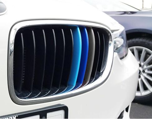 x xotic tech شرائط زخرفية ثلاثية الألوان من xotic tech، شبكات أمامية في المنتصف متوافقة مع BMW 3 F30 4 Series F32 435i Standard Chrome Grill (11 شريط شعاع) in Kuwait