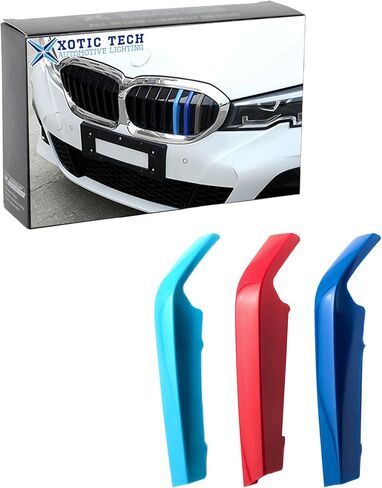 x xotic tech شرائط زخرفية ثلاثية الألوان من xotic tech، شبكات أمامية في المنتصف متوافقة مع BMW 3 F30 4 Series F32 435i Standard Chrome Grill (11 شريط شعاع) in Kuwait