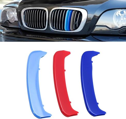 x xotic tech شرائط زخرفية ثلاثية الألوان من xotic tech، شبكات أمامية في المنتصف متوافقة مع BMW 3 F30 4 Series F32 435i Standard Chrome Grill (11 شريط شعاع) in Kuwait