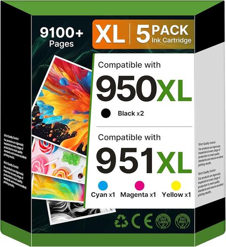 مجموعة خراطيش الحبر 950XL و951XL بديلة لخراطيش الحبر HP 950 951 / 950XL 951XL المتوافقة مع HP OfficeJet Pro 8600 8610 8615 8620 8100 8630 8660 8640 276DW 251DW (5 عبوات 950) 951XL) in Kuwait