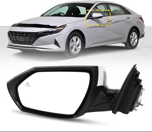 مرآة باب جانبية للسائق الأيسر تناسب 2021 2022 2023 Hyundai Elantra | ضبط الطاقة | مسخن | مع النقطة العمياء | طلاء أبيض | 7 دبابيس | مرآة الرؤية الخلفية | زجاج الطاقة| 87610AB060 in Kuwait
