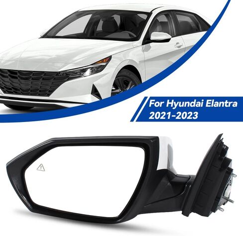 Left Driver Side door Mirror fit for 2021 2022 2023 Hyundai Elantra | Power Adjust | Heated | with Blind Spot | White Paint | 7 Pins | rear view mirror | Power Glass| 87610AB060 in Saudi Arabia