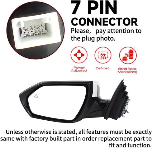Left Driver Side door Mirror fit for 2021 2022 2023 Hyundai Elantra | Power Adjust | Heated | with Blind Spot | White Paint | 7 Pins | rear view mirror | Power Glass| 87610AB060 in Saudi Arabia