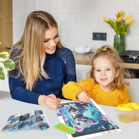 GDYEEH DIY Baby Leopard 5D Diamond Art Kits، جولة حفر كاملة متألقة لطيف ليوبارد الماس اللوحة الصورة، فراشة اللوحة بالأرقام مجموعات الفن للبالغين المبتدئين ديكور جدار المنزل 12x16 بوصة in Saudi Arabia