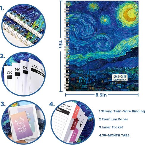 2026-2028 Monthly Planner - 3 Year Monthly Planner/Calendar 2026-2028, Jan. 2026 - Dec. 2028, 9" x 11", 3 Year Calendar 2026-2027-2028 with 36 Colorful Tabs, Notes Pages, Inner Pocket, Holidays in Saudi Arabia