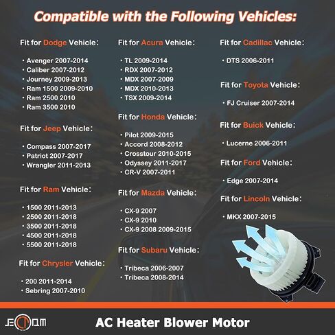 Blower Motor 700203 AC Heater Blower Motor Compatible with Jeep Patriot Compass, for Dodge Caliber, for Ram 1500 2500, for CRV Pilot Odyssey Replace for 5191345AA, 68048903AB 79310-STK-A41 in Saudi Arabia