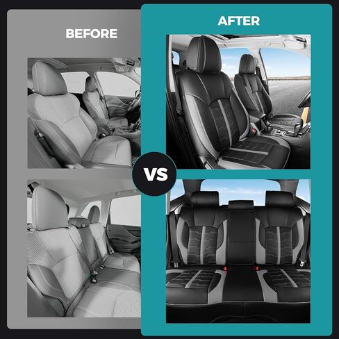 أغطية مقاعد السيارة مجموعة كاملة لسيارة Subaru Legacy Impreza (2012-2025) Outback Forester 2014-2026 Crosstrek، واقيات مقاعد أمامية وخلفية مقاومة للماء من الجلد الصناعي شبه مخصص باللون الأسود والرمادي in Kuwait