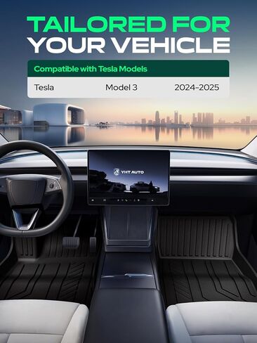 YHTAUTO سجادات أرضية السيارة الملائمة المخصصة لعام 2024 2025 Tesla Model 3 Highland، سجادات السيارة TPE لجميع الأحوال الجوية، سجادات الأرضية الخلفية الأمامية، بطانة شحن صندوق السيارة، سجادات بطانة التخزين الخلفية، مضادة للانزلاق مقاومة للماء، مجموعة من 5  in Kuwait