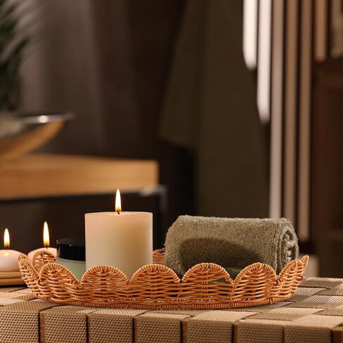 2 Pcs Hand Woven Rattan Basket Scalloped Basket Wicker Storage Basket Decorative Basket with Lid for Organizing Food Bread Picnic Table Bathroom Decor, Dark Brown in Saudi Arabia