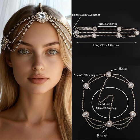 Missgrace Women Bohemian Rhinestones Gold Silver Gypsy Head Chain Hair Accessories for Bridal and Girls in Kuwait