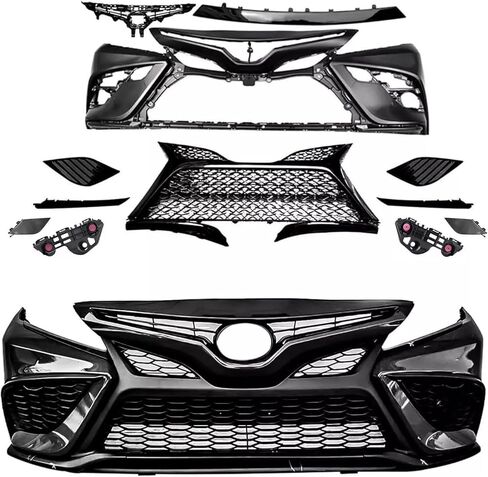 Front Bumper Cover Kit Compatible with 2018 2019 2020 To-yota Camry SE XSE Sedan W/Upper Grille Lower Grill & Fog Light Cover Primed 12pcs in Saudi Arabia