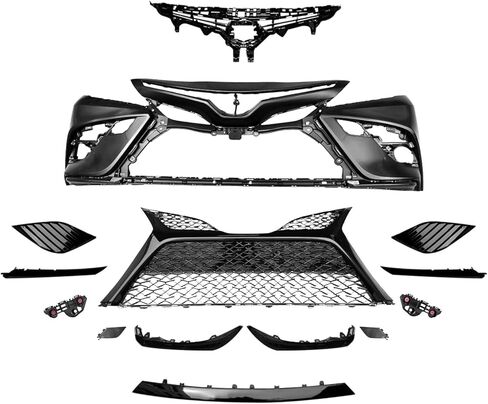 Front Bumper Cover Kit Compatible with 2018 2019 2020 To-yota Camry SE XSE Sedan W/Upper Grille Lower Grill & Fog Light Cover Primed 12pcs in Saudi Arabia