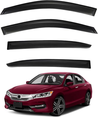4pcs Front+Rear Smoke Tint Sun/Rain Guard Outside Mount Tape-On Vent Window Visors Compatible with 07-10 Sebring 11-14 200 Sedan in Kuwait