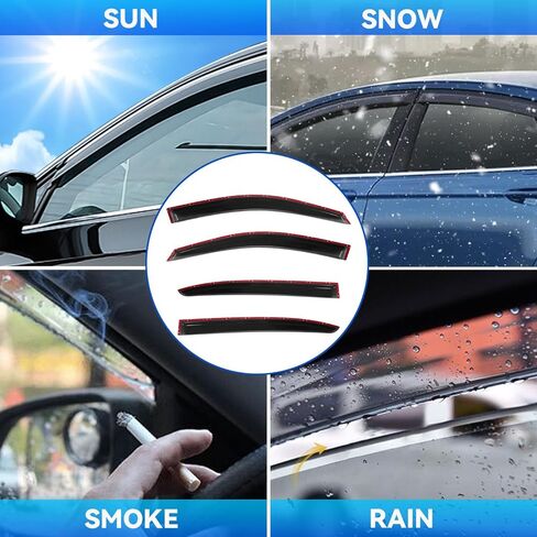 4pcs Front+Rear Smoke Tint Sun/Rain Guard Outside Mount Tape-On Vent Window Visors Compatible with 07-10 Sebring 11-14 200 Sedan in Kuwait