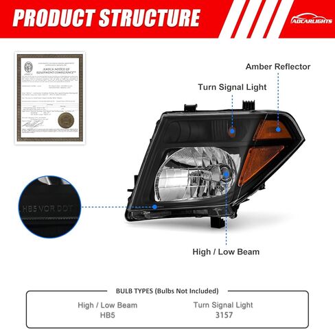 Headlamp Replacement for 2005 2006 2007 2008 Nissan Frontier / 2005-2007 Nissan Pathfinder Headlights Assembly w/Chrome Housing Amber Reflector Driver and Passenger Side in Saudi Arabia