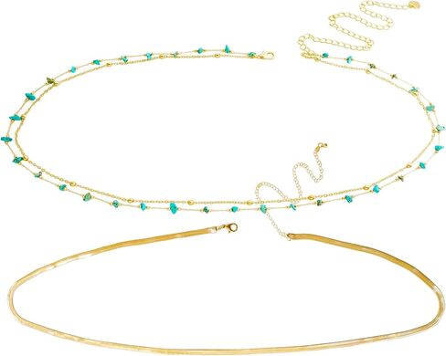 14K Gold Plated Body Chains| Layered Waist Chain with Satellite Beads Natural stone| Adjustable Belly Belt Chains Bikini|Body Jewelry for Women Teen Girls in Saudi Arabia