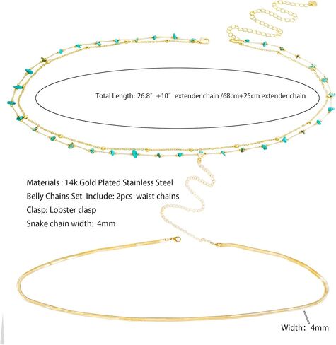 14K Gold Plated Body Chains| Layered Waist Chain with Satellite Beads Natural stone| Adjustable Belly Belt Chains Bikini|Body Jewelry for Women Teen Girls in Saudi Arabia