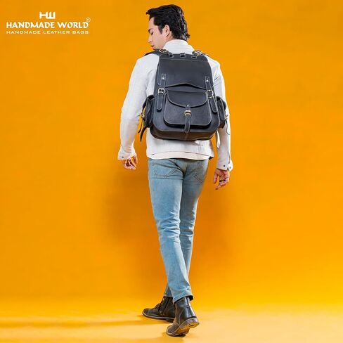 Handmade World Vintage Full Grain 20 Inch Blue Leather Laptop Large Backpack Casual Bookbag Daypack Camping Travel Rucksack Knapsack in Kuwait