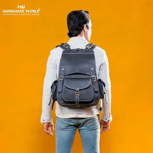 Handmade World Vintage Full Grain 20 Inch Blue Leather Laptop Large Backpack Casual Bookbag Daypack Camping Travel Rucksack Knapsack in Kuwait