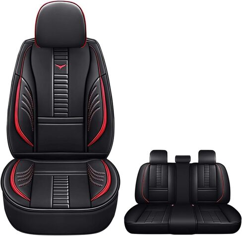 Waterproof 5 Car Seat Covers for Acura TLX 2015-2025, Premium Faux Leather Automotive Front and Back Seat Protectors Compatible with Airbag Black & Red Line in Saudi Arabia