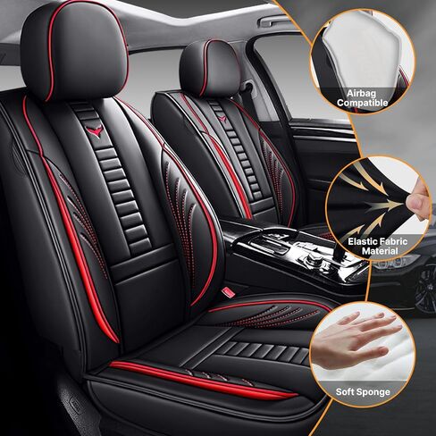 Waterproof 5 Car Seat Covers for Acura TLX 2015-2025, Premium Faux Leather Automotive Front and Back Seat Protectors Compatible with Airbag Black & Red Line in Saudi Arabia