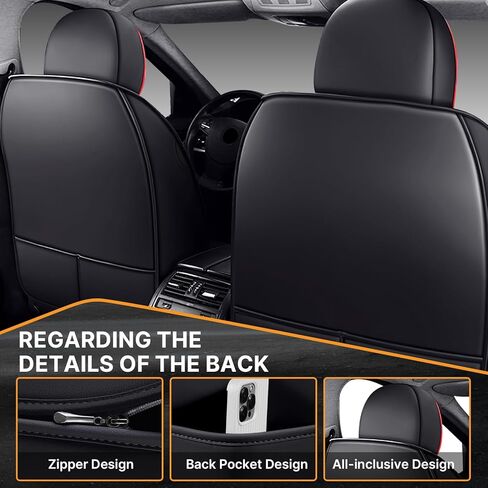 Waterproof 5 Car Seat Covers for Acura TLX 2015-2025, Premium Faux Leather Automotive Front and Back Seat Protectors Compatible with Airbag Black & Red Line in Saudi Arabia