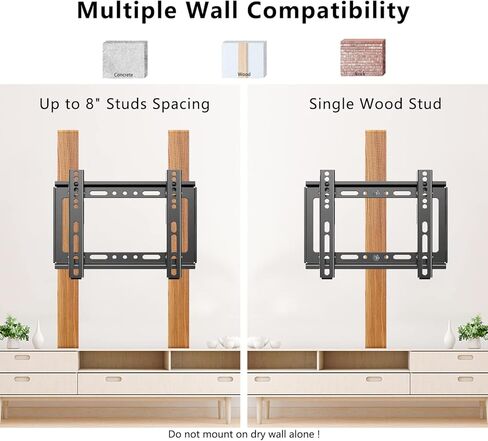 حامل جداري للتلفزيون ثابت، حامل حامل للتلفزيون، حامل مسطح لمعظم أجهزة التلفاز مقاس 14-43 بوصة، حامل جداري منخفض لتوفير مساحة لمصابيح LED وLCD وتلفزيون البلازما، بحد أقصى 200 × 200 مم، سعة تحميل 55 رطلًا in Kuwait