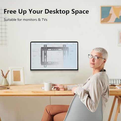 حامل جداري للتلفزيون ثابت، حامل حامل للتلفزيون، حامل مسطح لمعظم أجهزة التلفاز مقاس 14-43 بوصة، حامل جداري منخفض لتوفير مساحة لمصابيح LED وLCD وتلفزيون البلازما، بحد أقصى 200 × 200 مم، سعة تحميل 55 رطلًا in Kuwait