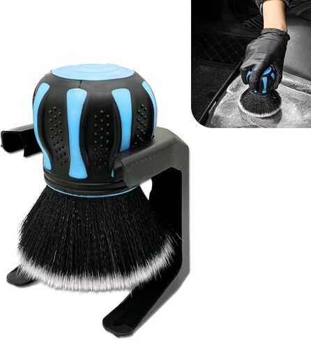 Car Detailing Brush, Multifunctional Soft Cleaning Brush for A/C Vents and Seat Gaps, Non-Slip Handle Ball-Shaped Multi-Function Cleaning Tool with Storage Rack, for Most Cars (Blue) in Saudi Arabia